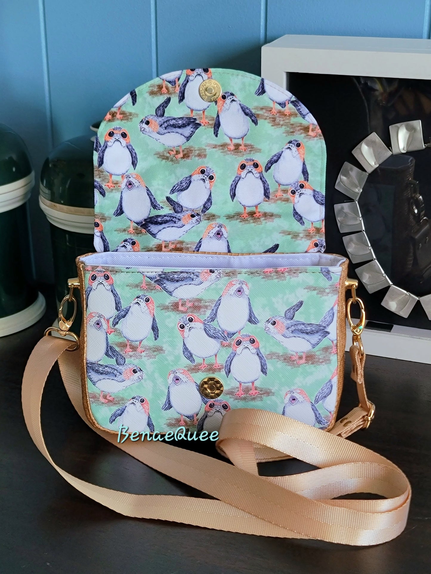 Galactic Space Puffins Small Crossbody Bag