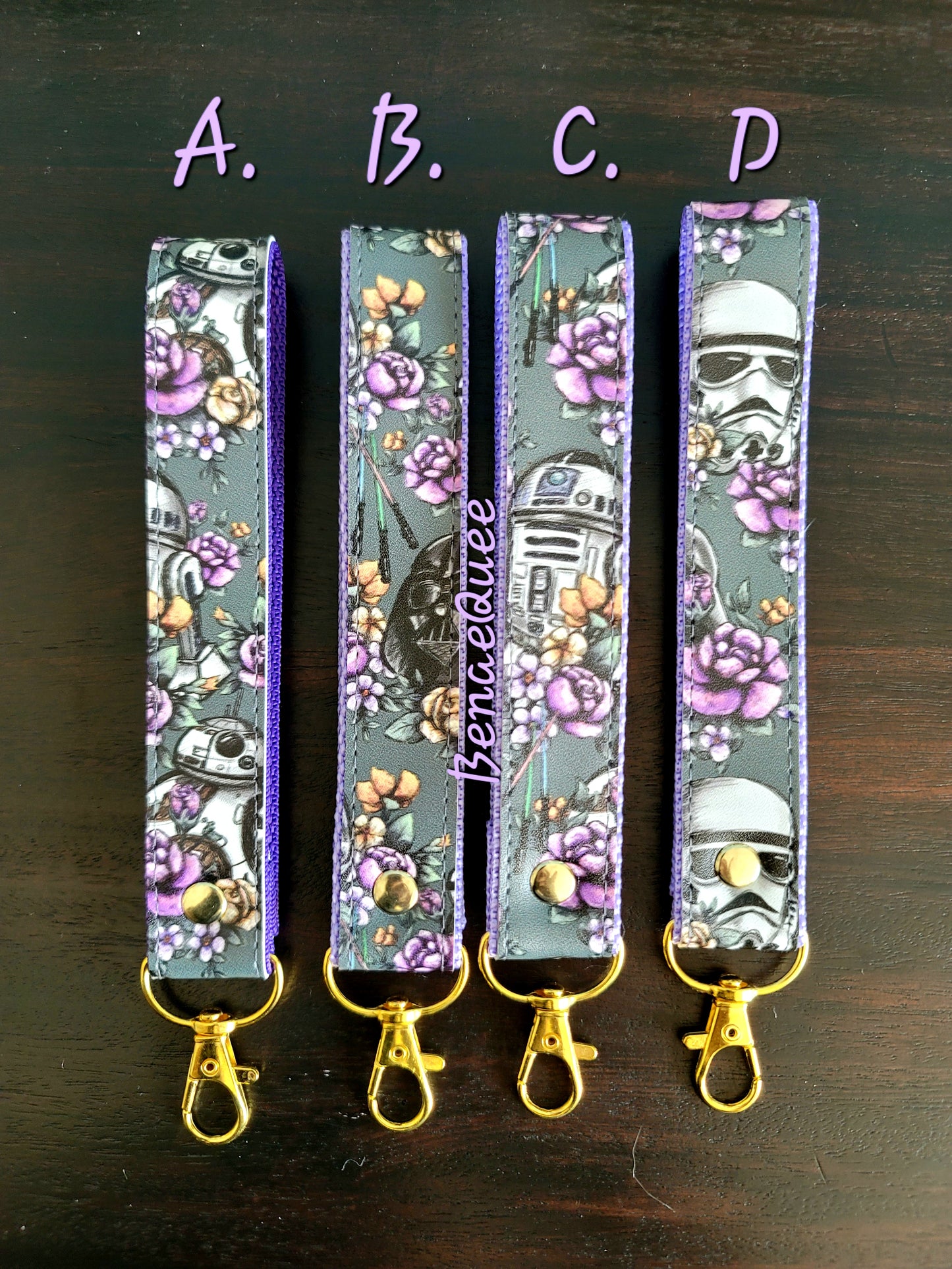 Grey Floral Wars Characters Key Fob