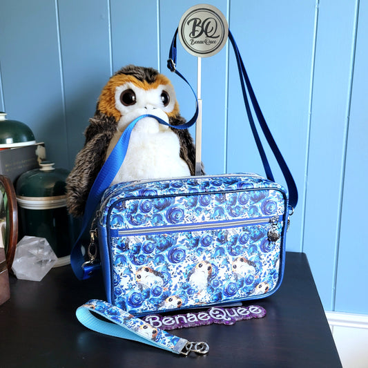 Blue Floral Space Puffins Crossbody Bag