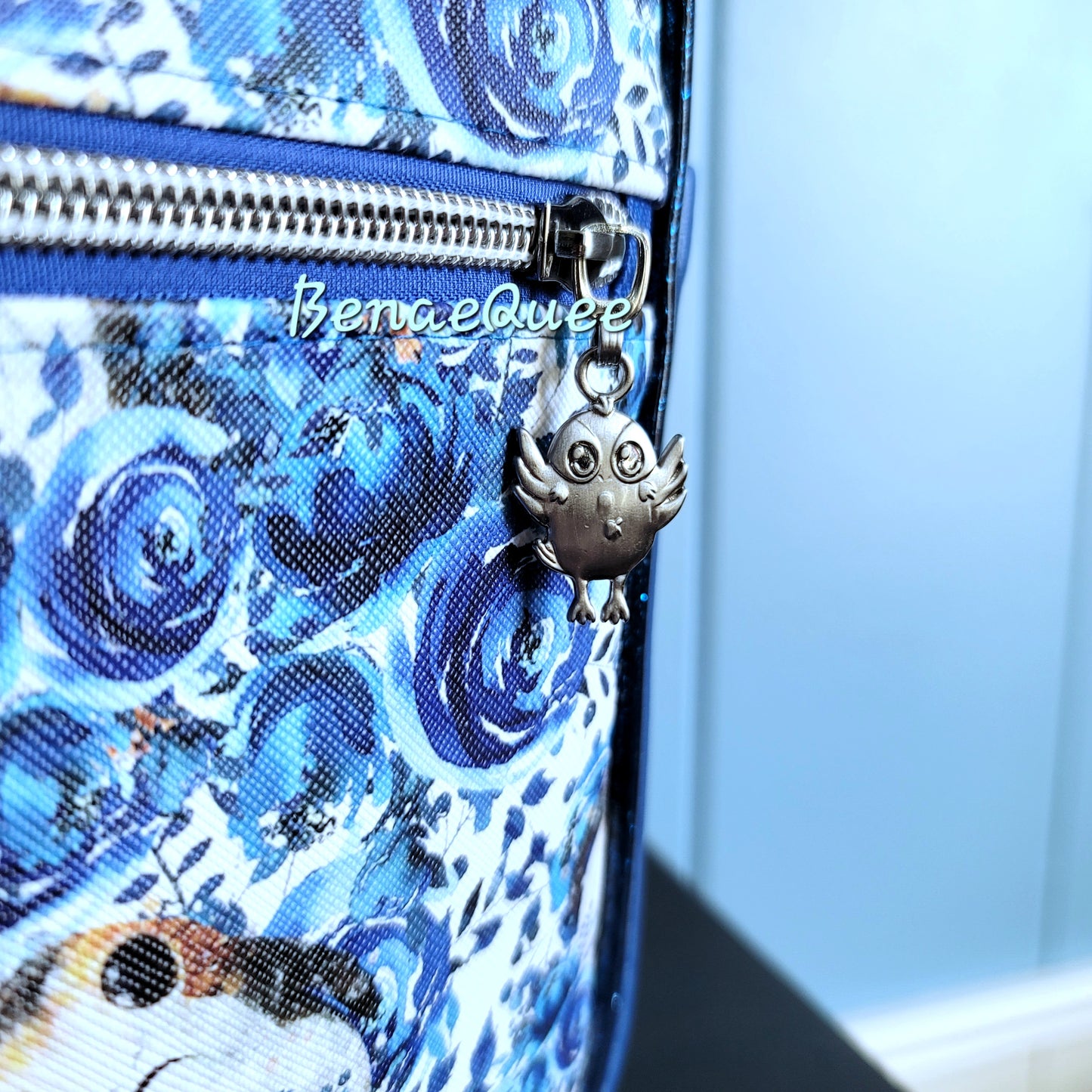 Blue Floral Space Puffins Crossbody Bag