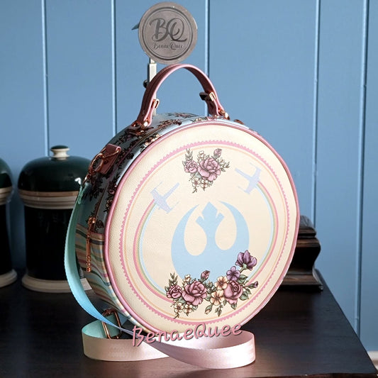 Pastel Floral Rebel Ship Reversible Round Crossbody Bag