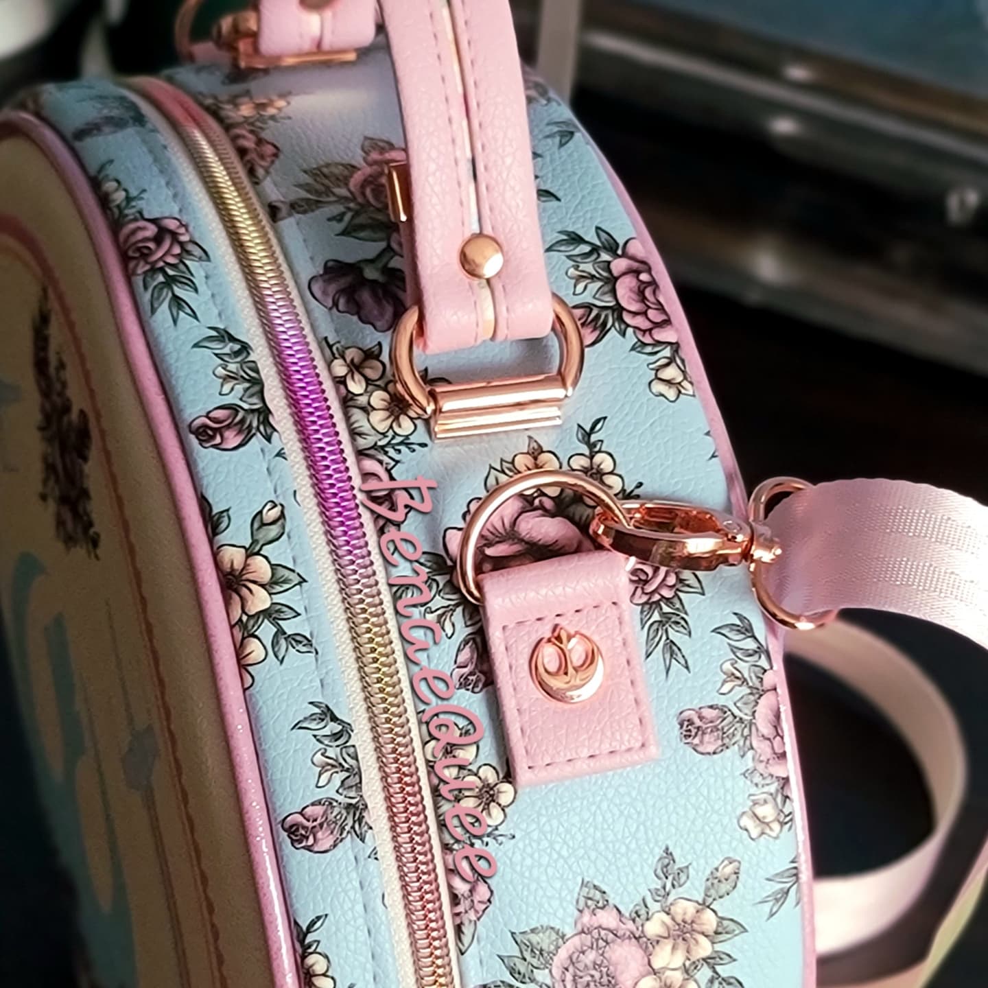 Pastel Floral Rebel Ship Reversible Round Crossbody Bag