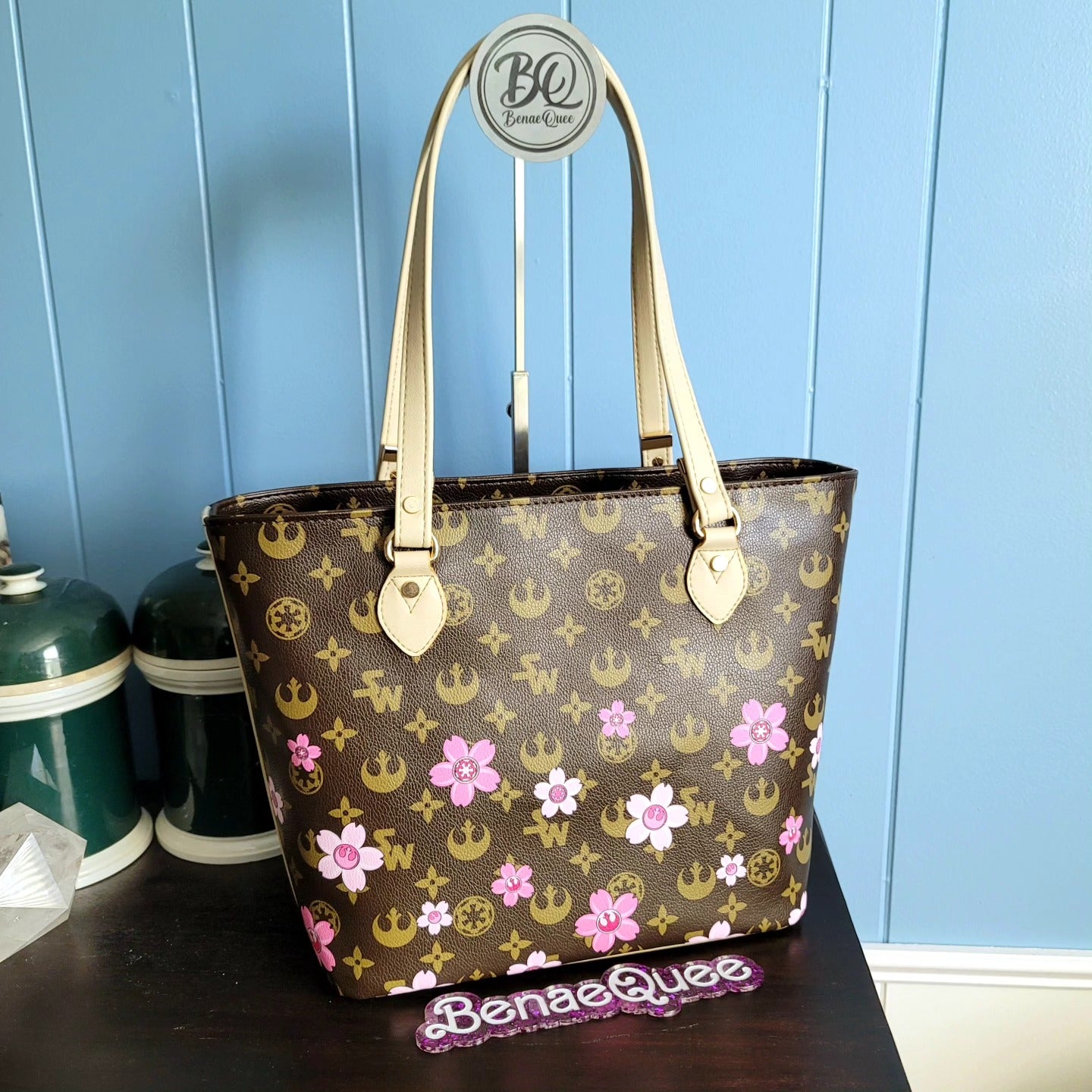 Cherry Blossom Wars Brown LV Style Benaefull Tote Bag Set