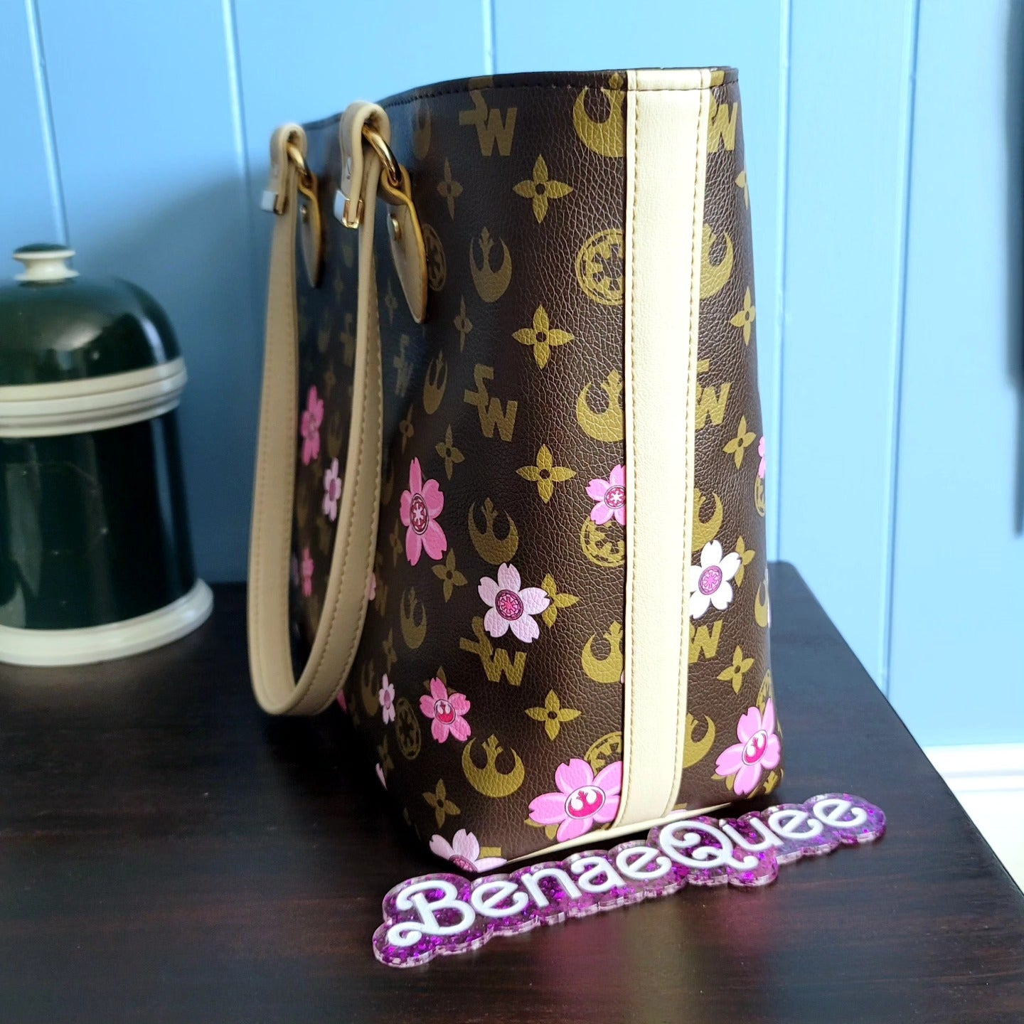 Cherry Blossom Wars Brown LV Style Benaefull Tote Bag Set