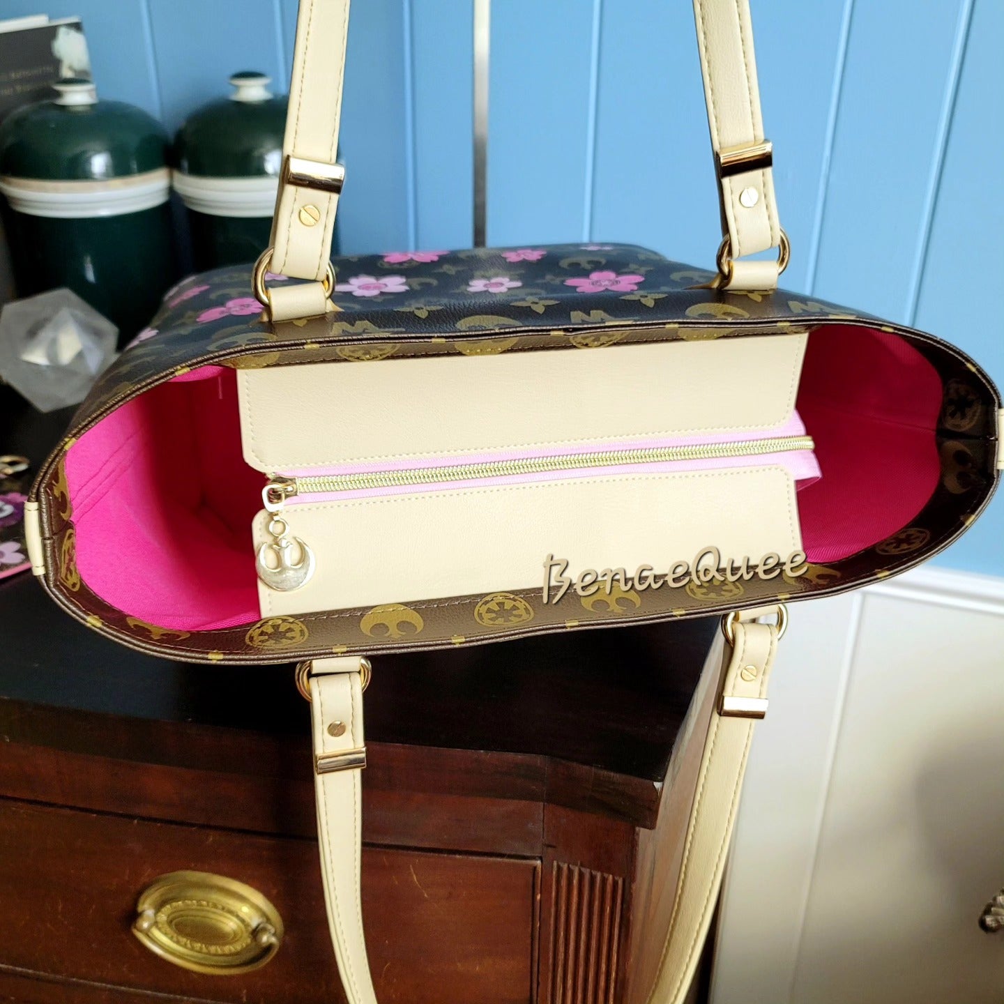 Cherry Blossom Wars Brown LV Style Benaefull Tote Bag Set