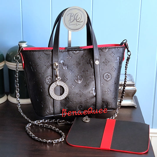 Imperial Black Debossed LV SW Symbols Mini Tote Purse