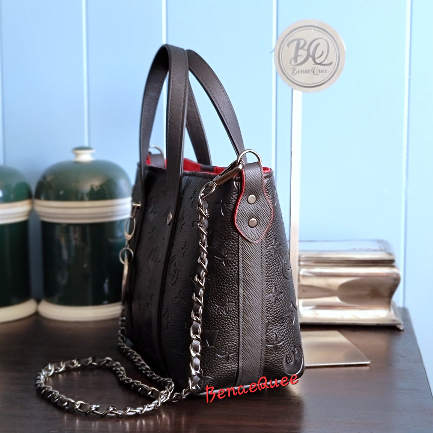 Imperial Black Debossed LV SW Symbols Mini Tote Purse