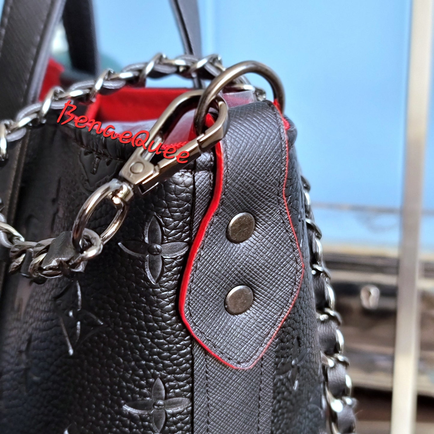 Imperial Black Debossed LV SW Symbols Mini Tote Purse