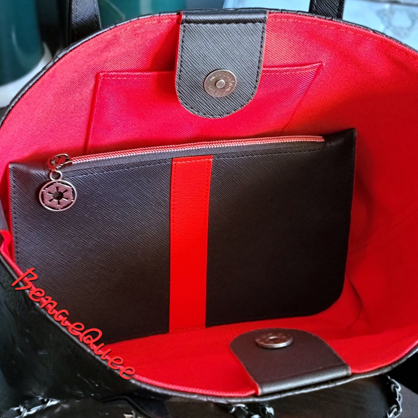 Imperial Black Debossed LV SW Symbols Mini Tote Purse